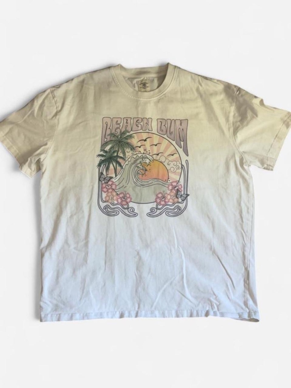 Sunkissed Coconut White “Beach Bum” Oversized Tee – Size L